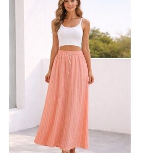 Splendid Coral and White Striped Maxi Skirt